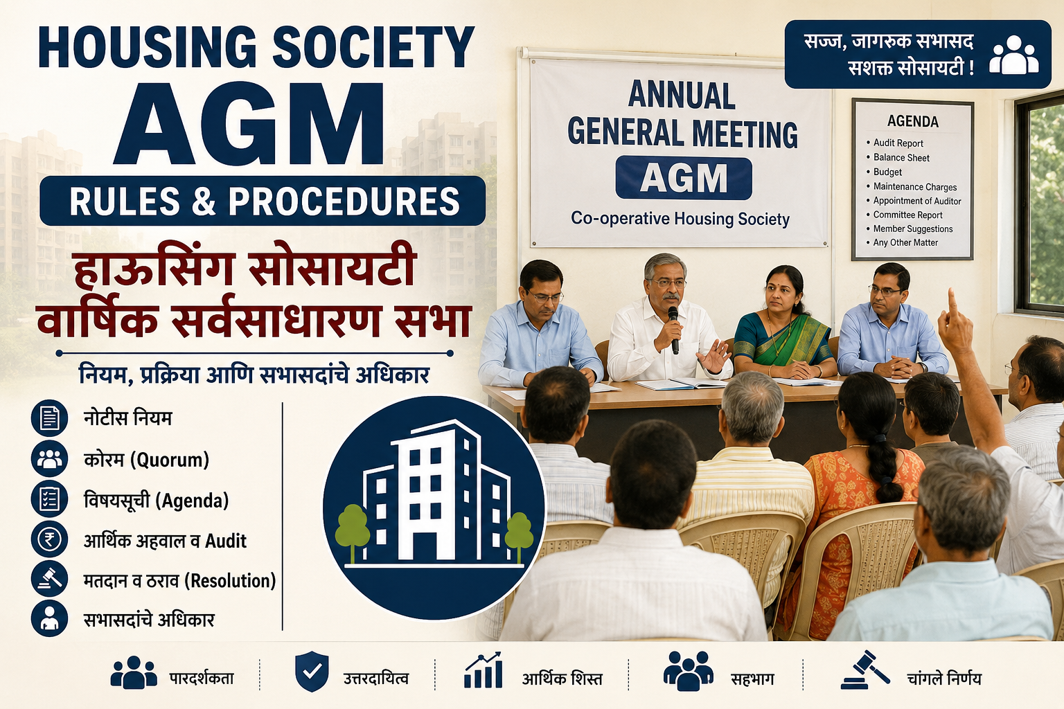 हाऊसिंग सोसायटी AGM (वार्षिक सर्वसाधारण सभा) नियम व प्रक्रिया /  Annual General Meeting (AGM) Rules and Procedures for Housing Society