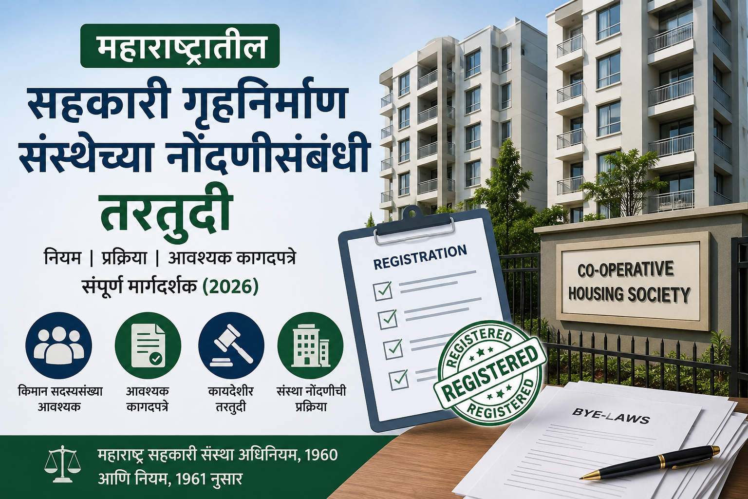 महाराष्ट्रातील सहकारी गृहनिर्माण संस्थेच्या नोंदणीसंबंधी तरतुदी : संपूर्ण मार्गदर्शक (2026)