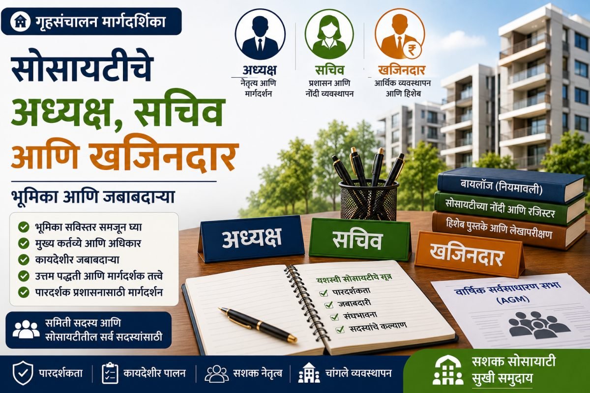 सोसायटीचे अध्यक्ष, सचिव आणि खजिनदार – भूमिका, अधिकार व जबाबदाऱ्या | संपूर्ण मार्गदर्शक